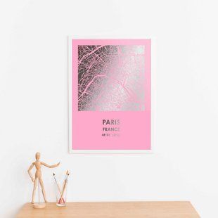 Постер картина для интерьера в подарок "Париж / Paris" фольгированный А3 silver-pink