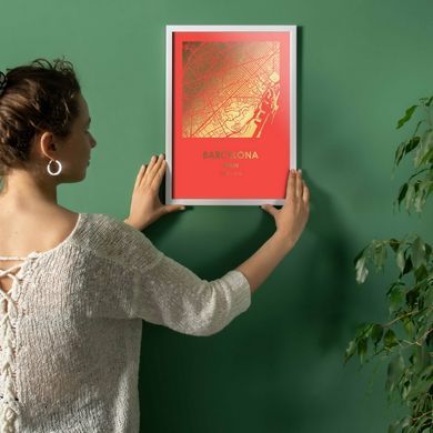 Постер картина для интерьера в подарок "Барселона / Barcelona" фольгированный А3 gold-red