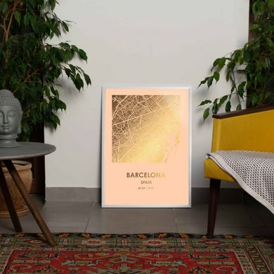 Постер картина на подарок "Барселона / Barcelona" фольгований А3 gold-red
