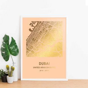 Постер картина для интерьера в подарок "Дубай / Dubai" фольгированный А3 gold-nude