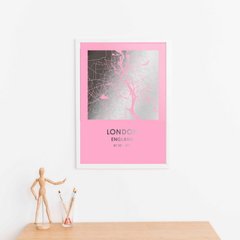 Постер картина для интерьера в подарок "Лондон / London" фольгированный А3 silver-pink