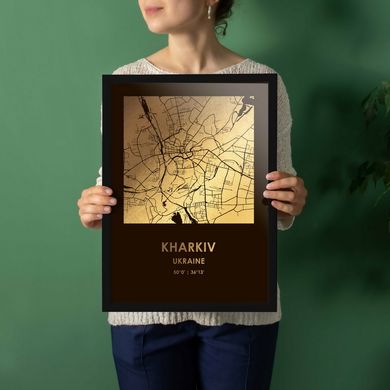 Постер картина на подарок "Карта міста" під замовлення А3 gold-black