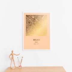 Постер картина для интерьера в подарок "Милан / Milano" фольгированный А3 gold-nude