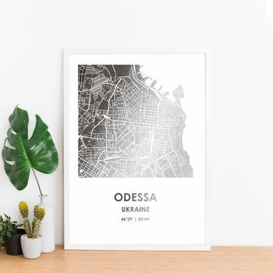 Постер картина для интерьера в подарок "Одесса / Odessa" фольгированный А3 silver-pink