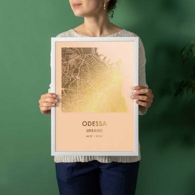 Постер картина для интерьера в подарок "Одесса / Odessa" фольгированный А3 silver-pink