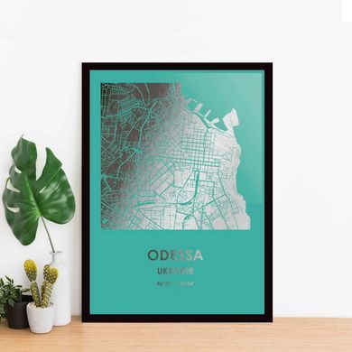 Постер картина для интерьера в подарок "Одесса / Odessa" фольгированный А3 silver-pink